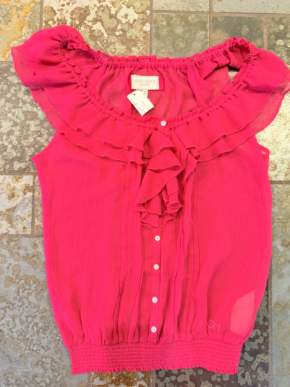 Gilly Hicks Women's Hot Pink Ruffle Button-Front Blouse